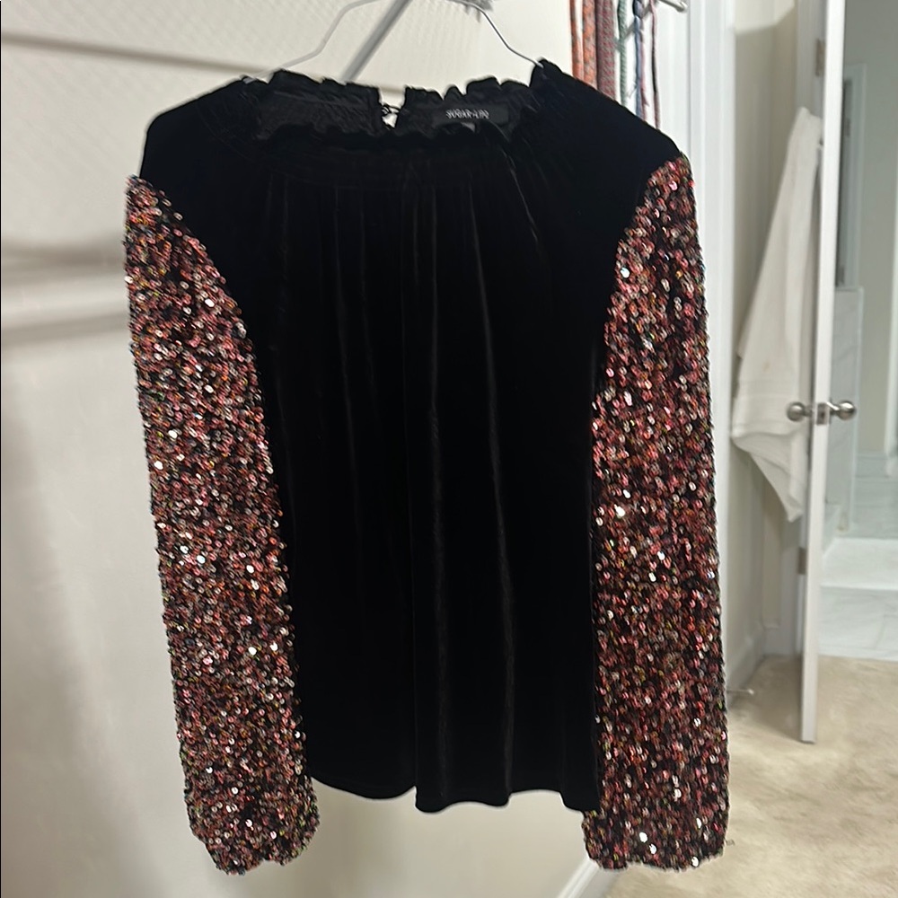 Multicolored Sequin Crew Neck Blouse